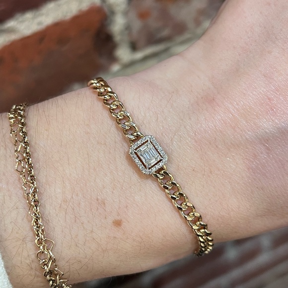 Lightly Worn 14kt Yellow Gold Curb Chain & Diamond Bracelet - Picture 5 of 9